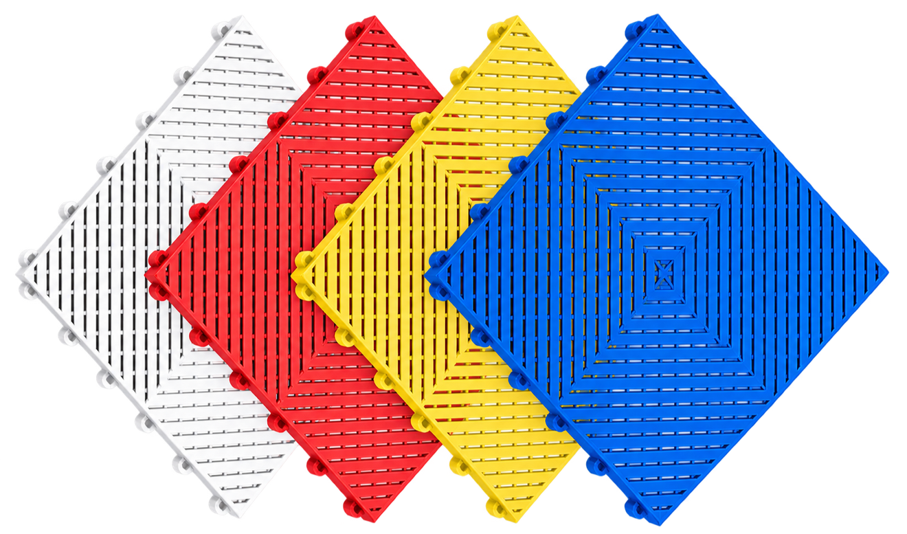 Comparisons chart showing METRIC modular flooring versus concrete coatings, including installation, cracks, chemicals, waiting time, modification, cleanliness, peeling, and portability.